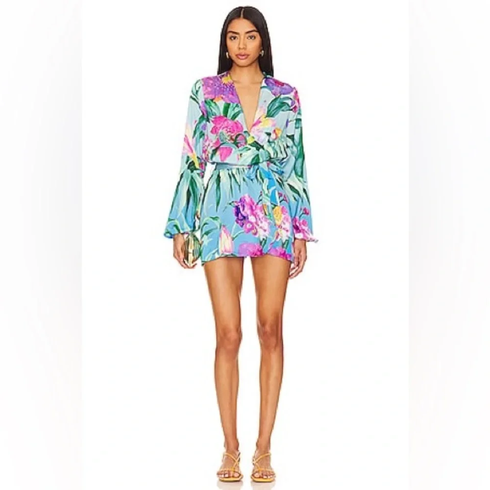 Rococo Sand Blue and Pink Floral Mini Dress - Picture 4 of 16